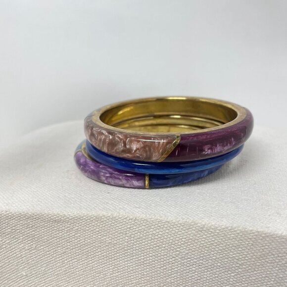 Enamel Bangle Bracelets SET OF 3 Colorblock Marbled Retro Classic - Picture 5 of 16